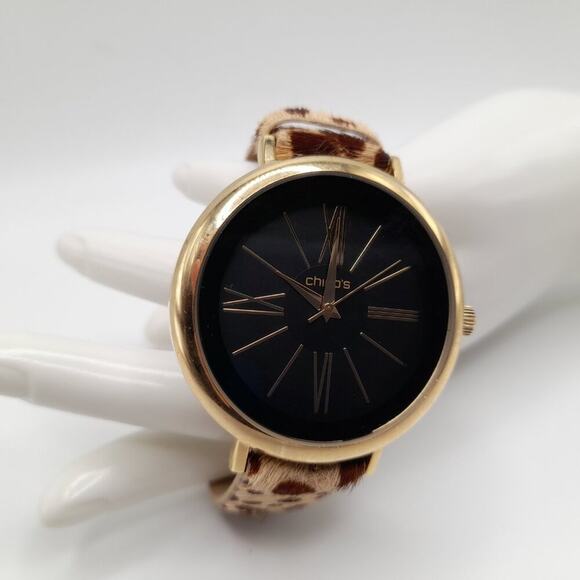 Chico's Animal Print Black Face Watch, Calf Skin Band, Needs Battery, 9 1/2 Inch - Picture 6 of 12